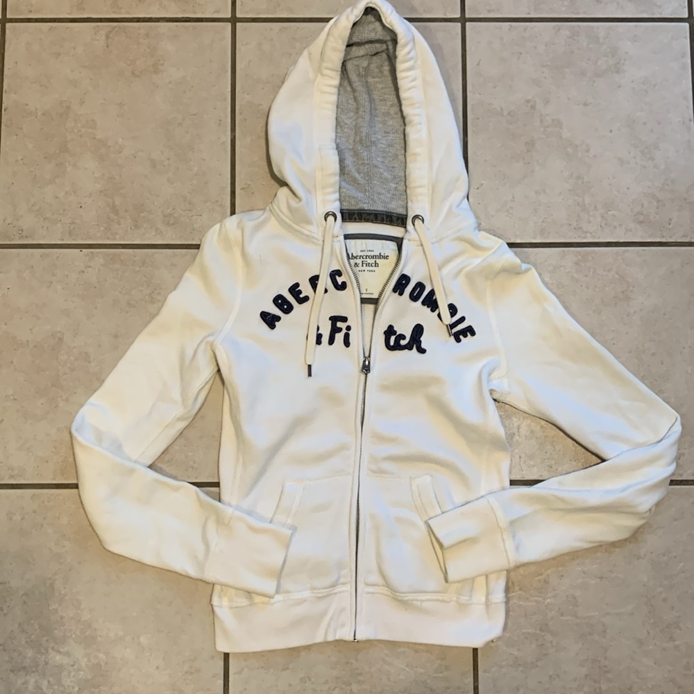 Women’s White Small Abercrombie & Fitch Zip-Up Jacket - A&F